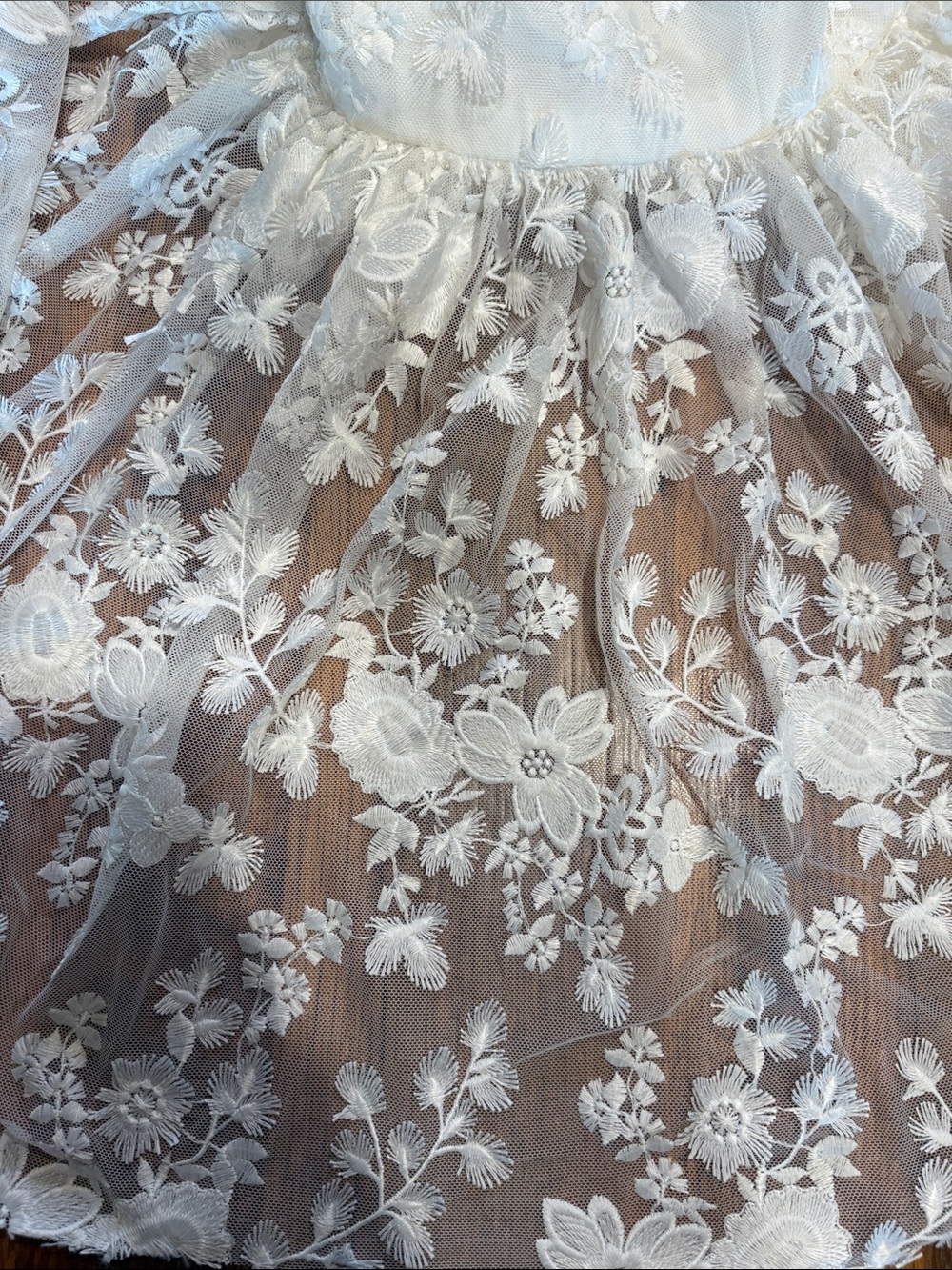 White Lace Puff-Sleeve Flower Girls' Dress - Picture 4 of 5